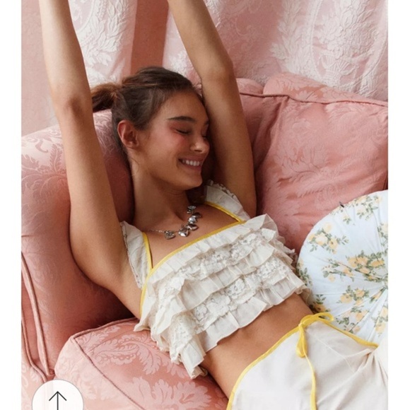 Kimchi Blue Tops - Kimchi Blue Yellow and Cream Ruffle Crop Top